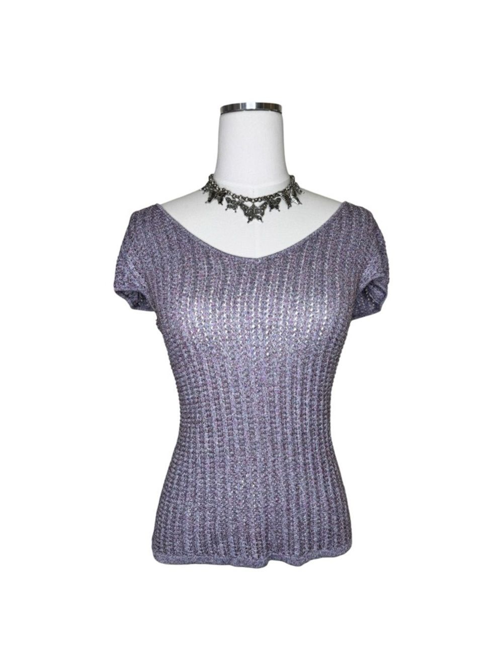 Y2K Dana Buchman Lavender Purple Knit Beaded Shimmery Top Size Large